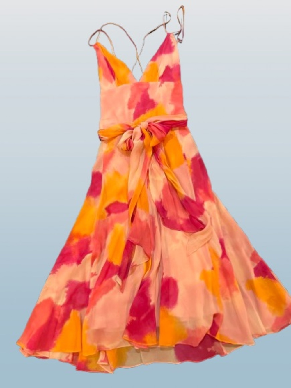 BCBGMaxAzria Pink & Orange Watercolor Floral Midi Dress